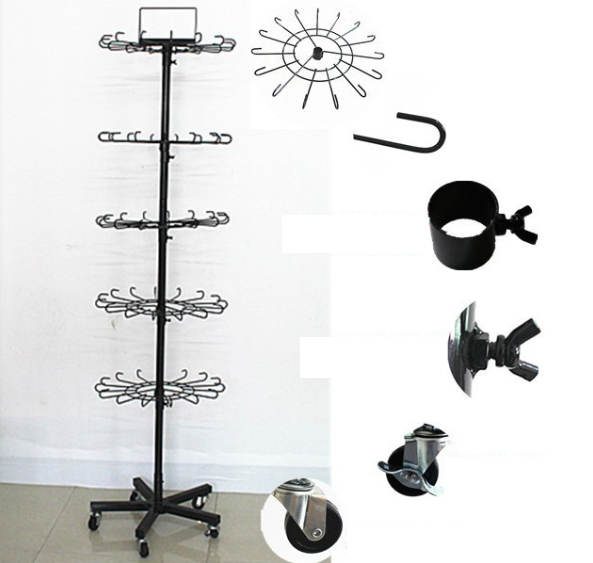 Wholesale floor retail shop fitting five ties wire display rack with wheels