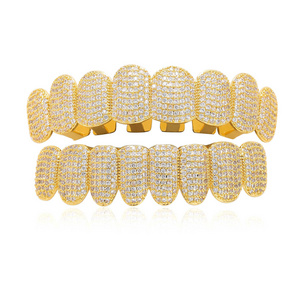 Hip Hop Teeth Grillz Diamond Micro Pave Iced Out Gold Teeth Grillz for women and men