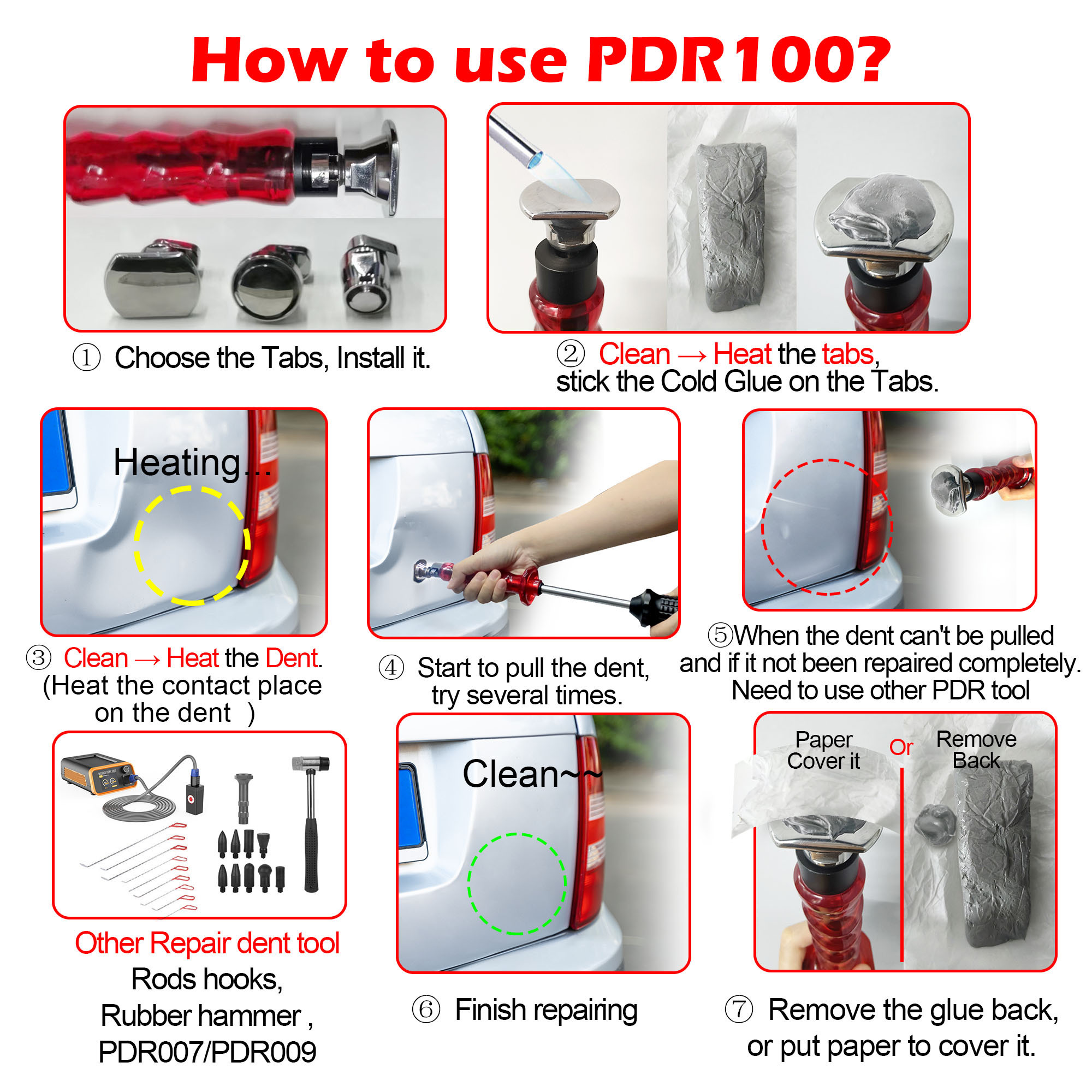 WOYO PDR100 Hail Slide Hammer Dent Puller PDR Sliding Hammer with Cold Glue for Paintless Dent Removal