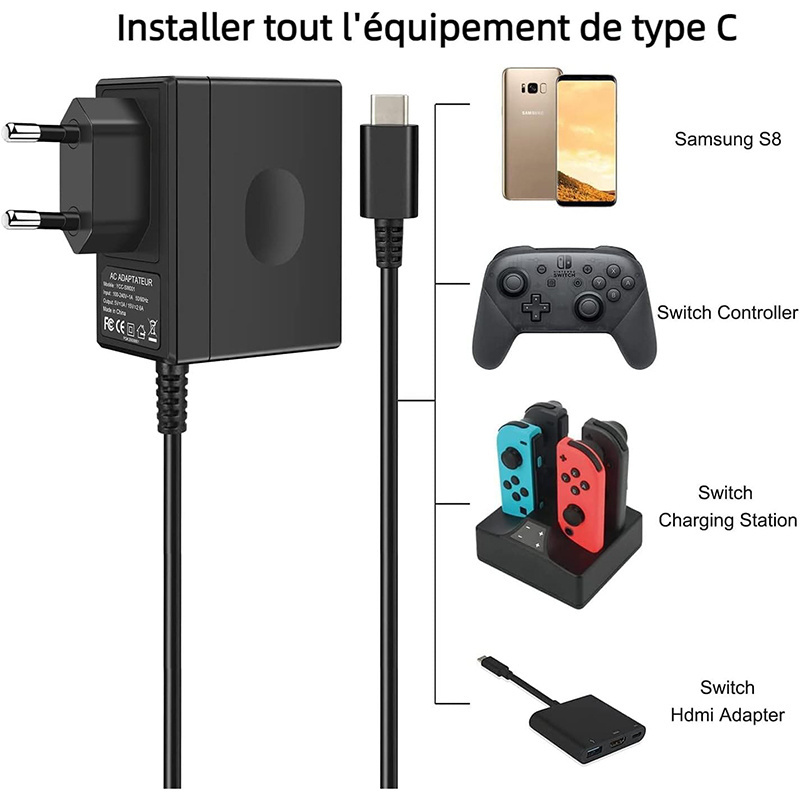 PD 39W Switch adapter 110 -240v 0.3A ac/dc 5V 1.5A  15V2.6A 39W type C power adapter Plug USB wall charger for switch