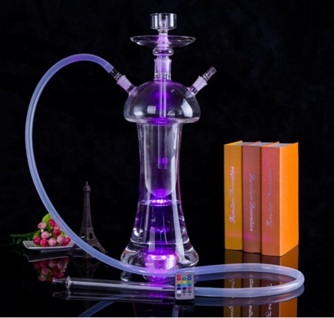 Big glass shisha water pipe hubbly bubbly hukka full glass hookah with light