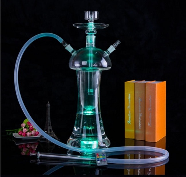 Big glass shisha water pipe hubbly bubbly hukka full glass hookah with light