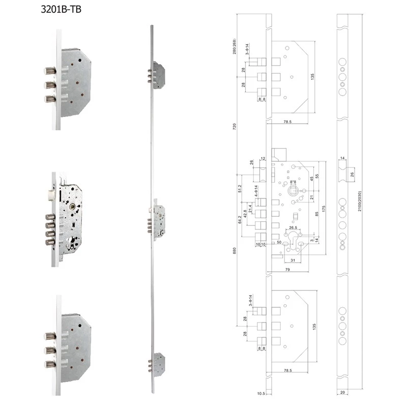 South american cerradura embutir hot sale 3201B high safety mortise multipoint door lock body