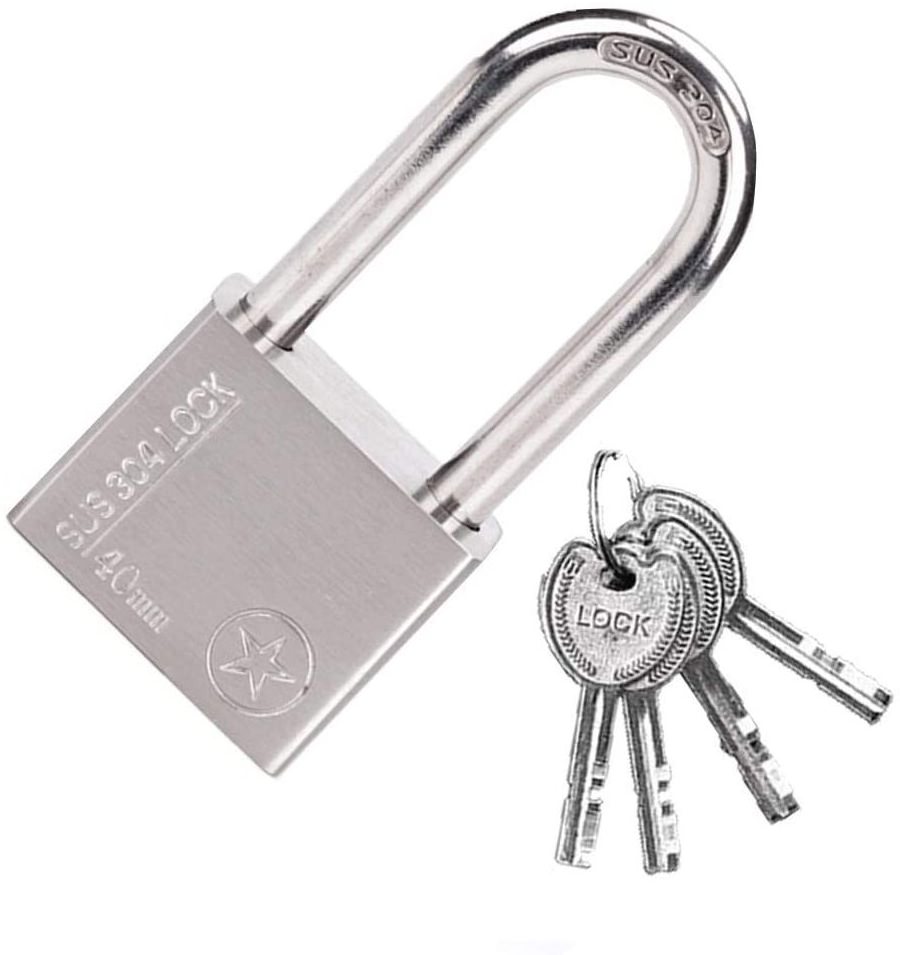 40mm Long Beam Stainless Steel Safety Padlock Waterproof Rust Anti-Corrosion Anti-Cutting Security square Padlock