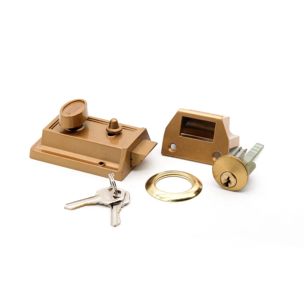 Night Latch Deadbolt Rim Lock Gold Finish Brass Latch Antique Locks With Keys For Front Door