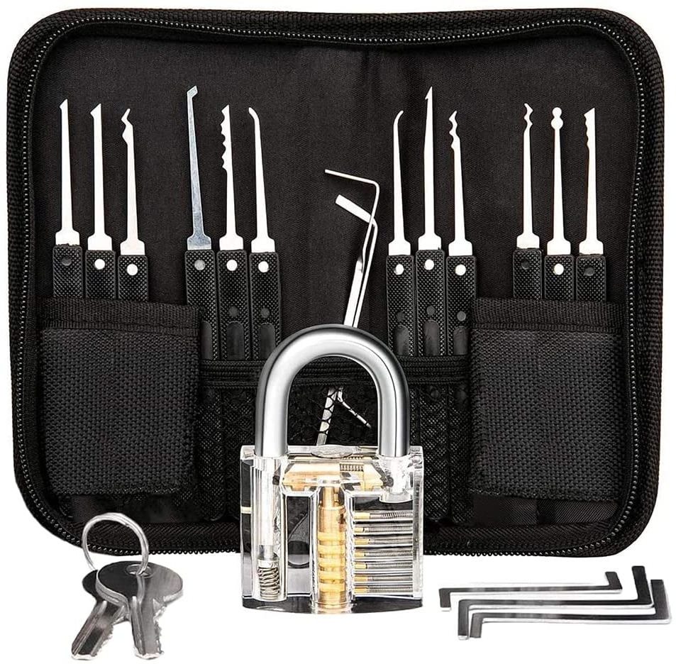 17pcs lock pick set with transparent practice locks locksmith tool locksmith tools lock picking kit