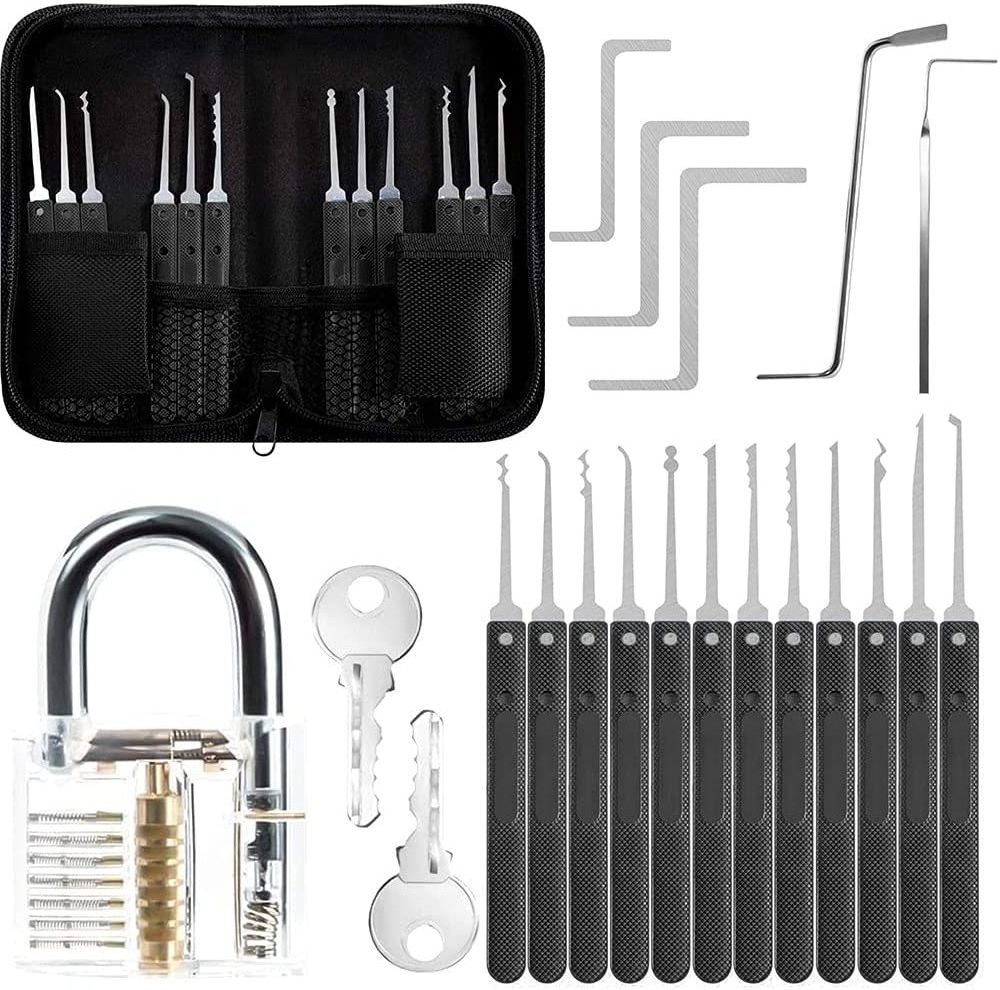 17pcs lock pick set with transparent practice locks locksmith tool locksmith tools lock picking kit