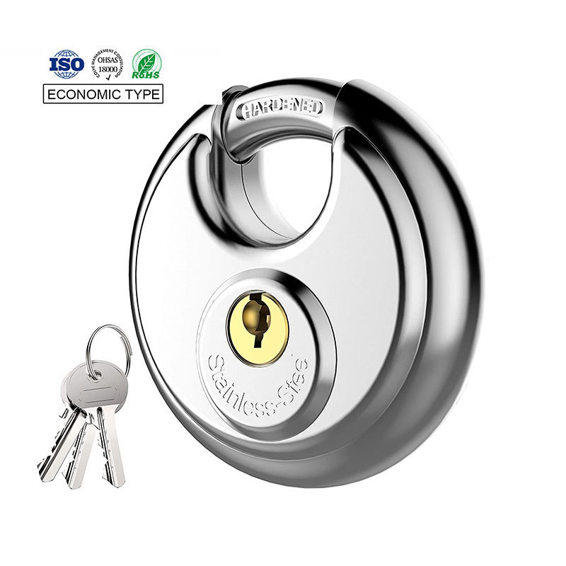 Solid SS Disc Padlock Heavy Duty High Safety Pad Locks Anti-theft Stainless Steel 70mm Round Disc Padlocks chrome padlock