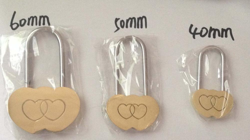 No Keyed Love padlock Engraved Double Heart shape Lock Lovers hangslot Wedding Gifts Brass heart padlock