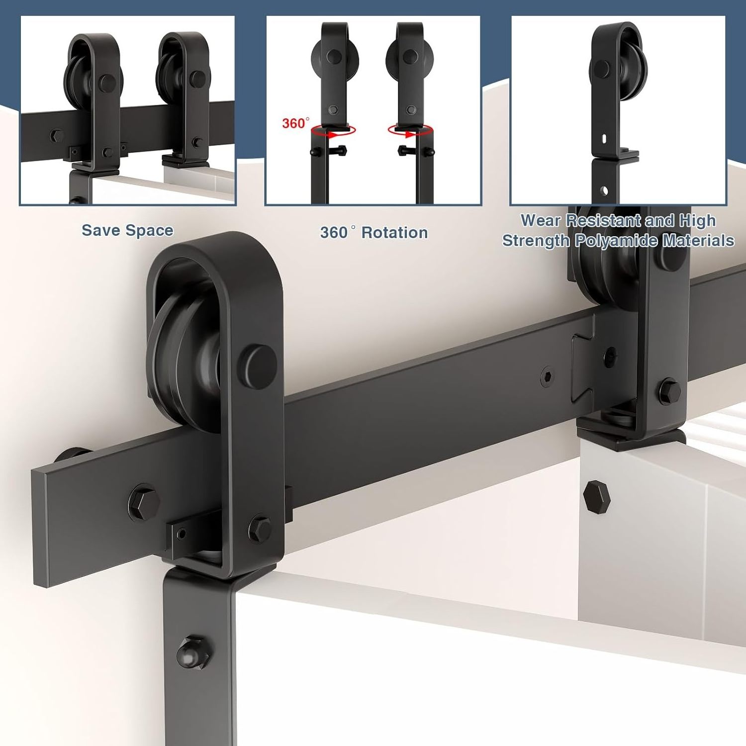 Heavy duty side mounted roller double folding sliding barn door hardware kit