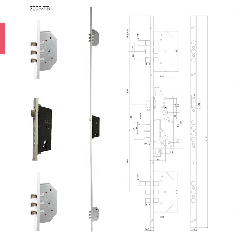 8550 Multi Point Mortise  multi-point lock 3201B Door Lock Body 3 point mortise lock