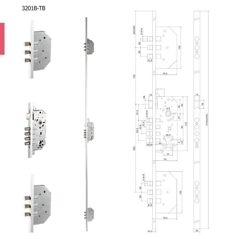 8550 Multi Point Mortise  multi-point lock 3201B Door Lock Body 3 point mortise lock