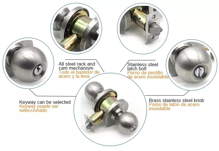 Round knob Lock Main Door Handle Lock Set Bathroom Entry Door Knobs Shower Room Door Handles Doorknob