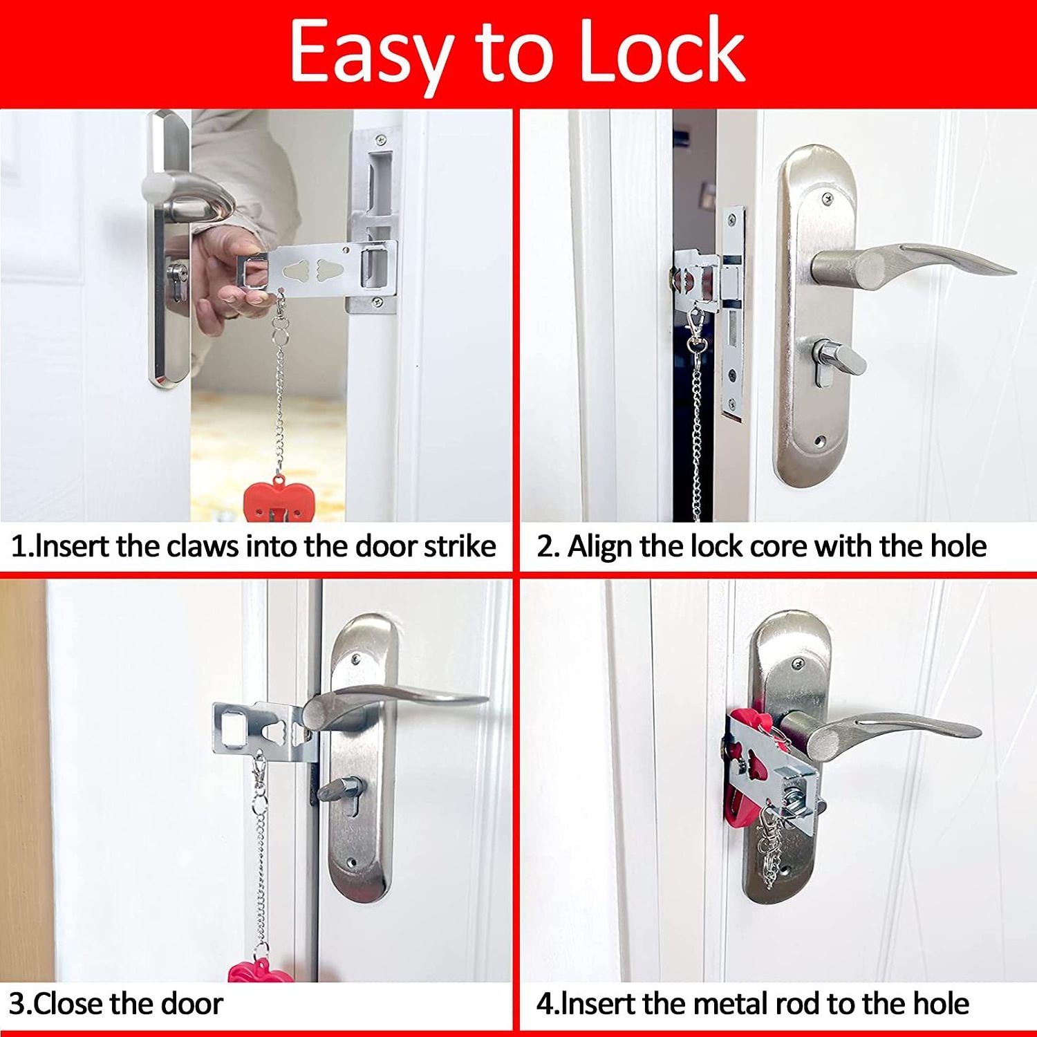 Portable Door Lock Solid Heavy Duty Door Extra Lock for Additional Privacy