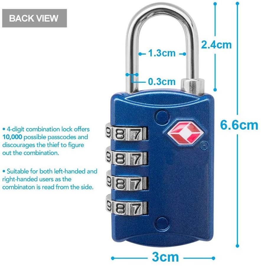 candado de para camio TSA 007 Mini cable 4 digital combination padlock TSA Approved  travel lock custom combination lock