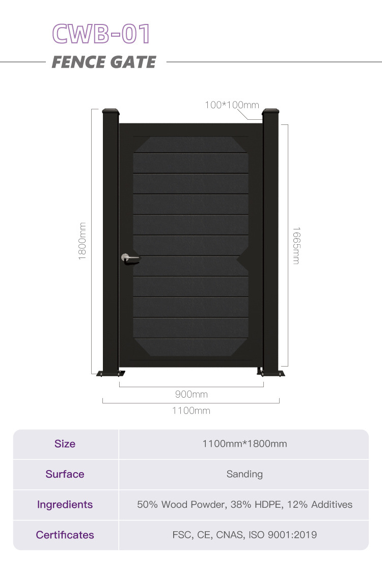 Exterior Co-extrusion WPC Wood Grain Embossing Fence Sliding Door Safety Security Garden Gate