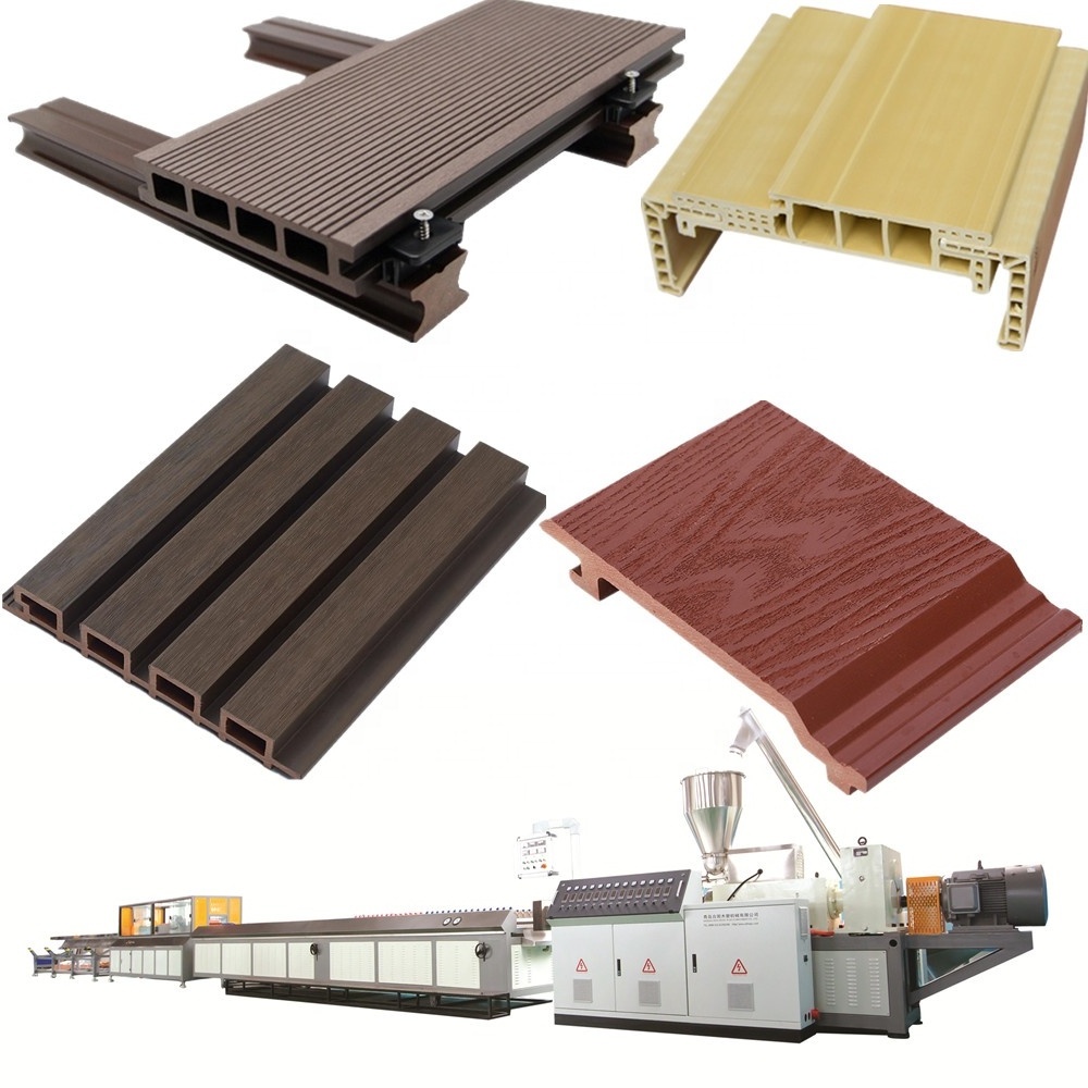 outdoor exterior wooden grain PVC WPC wall panels extruder /  3D embossing PP PE plastic wood composite cladding machine