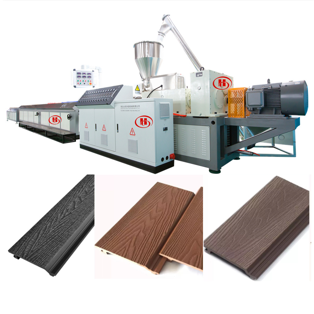 outdoor exterior wooden grain PVC WPC wall panels extruder /  3D embossing PP PE plastic wood composite cladding machine