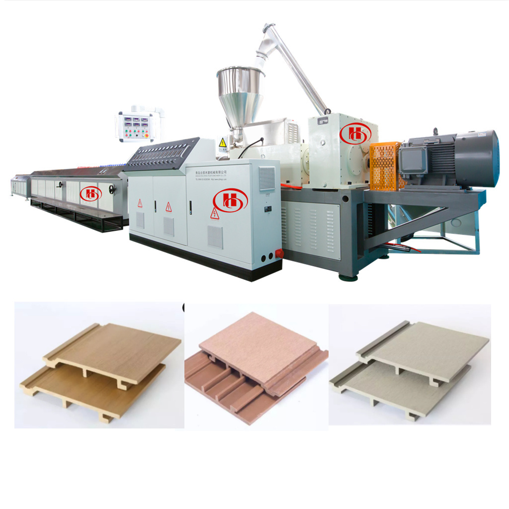 outdoor exterior wooden grain PVC WPC wall panels extruder /  3D embossing PP PE plastic wood composite cladding machine