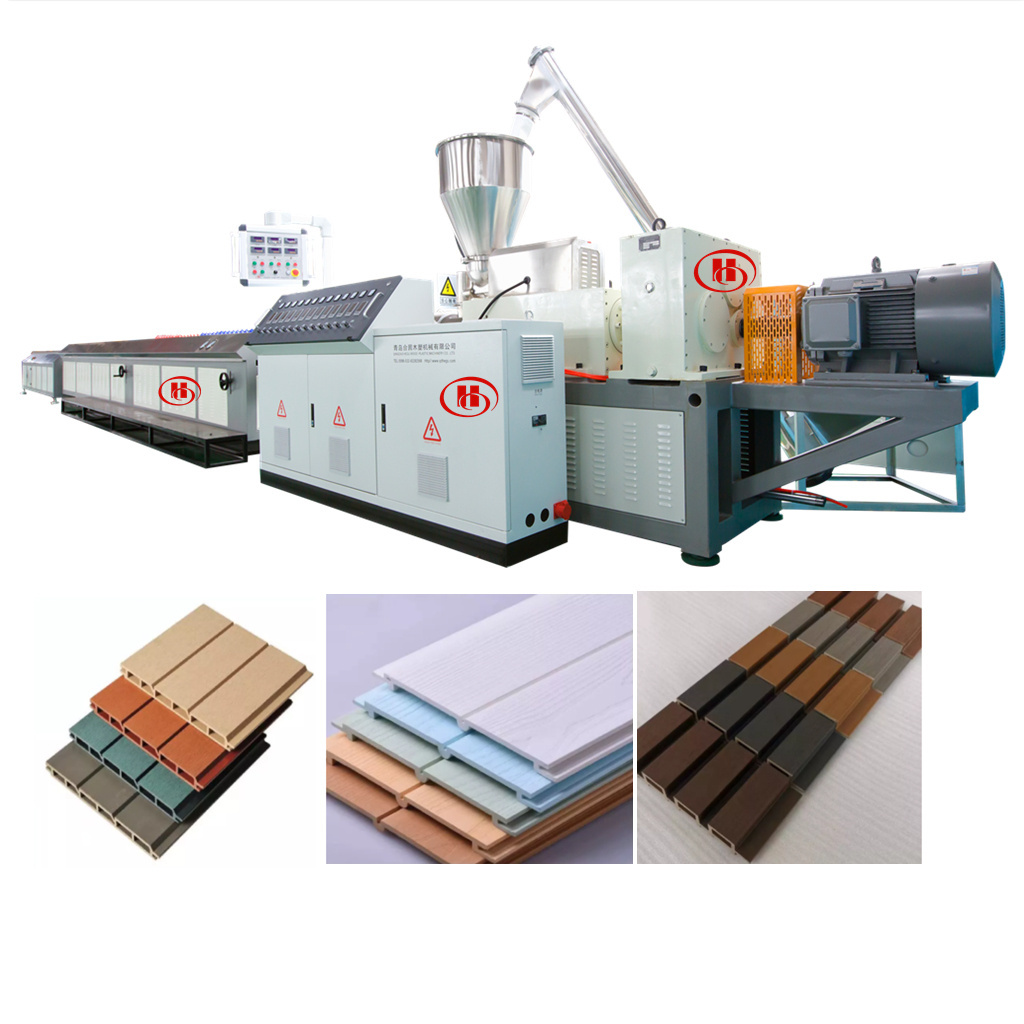 outdoor exterior wooden grain PVC WPC wall panels extruder /  3D embossing PP PE plastic wood composite cladding machine