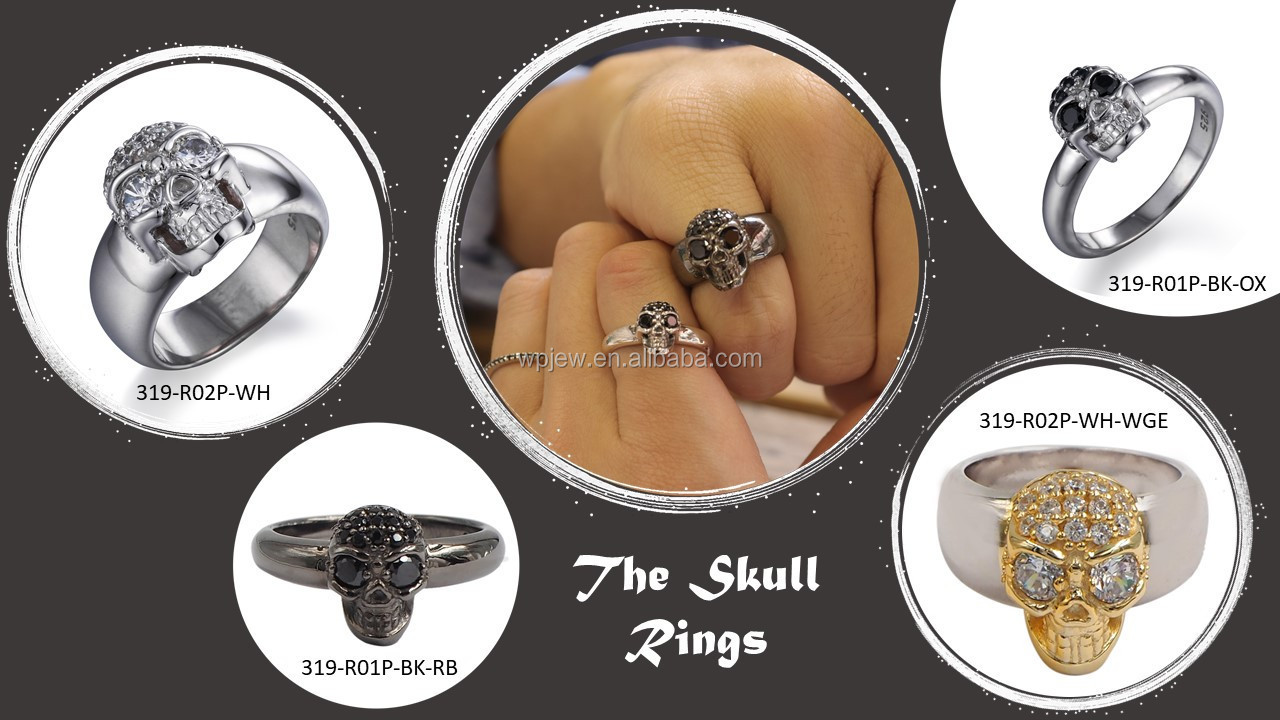 925 Sterling Silver Jewelry Cubic Zirconia Skull Ring CZ fashion party skull Oxidized Ring For Men rings jewelry women