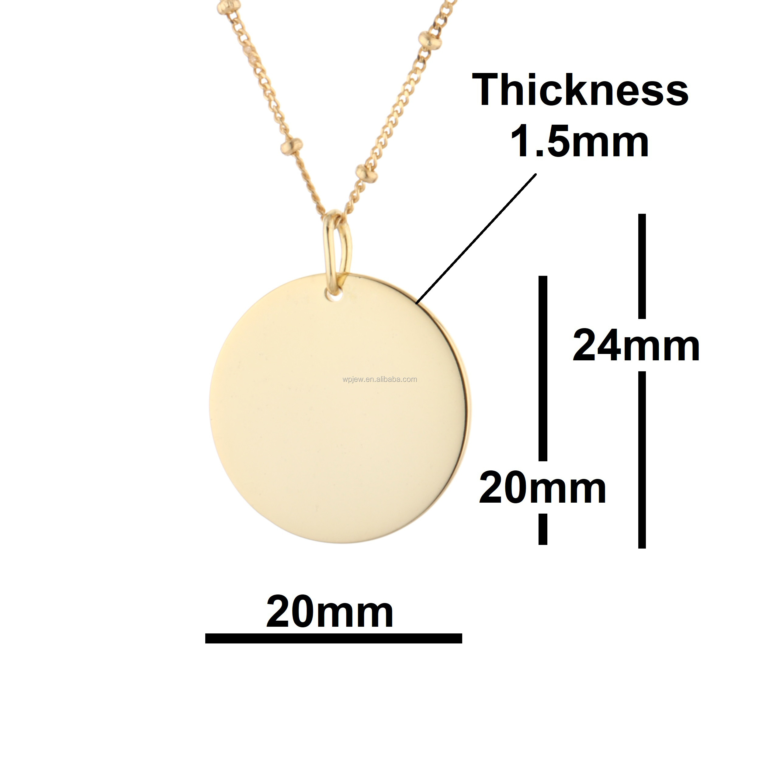 925 Silver Sterling Charms Gold Plated Jewelry Plain Circle Disc Pendant Necklace custom engrave pendant women jewelry