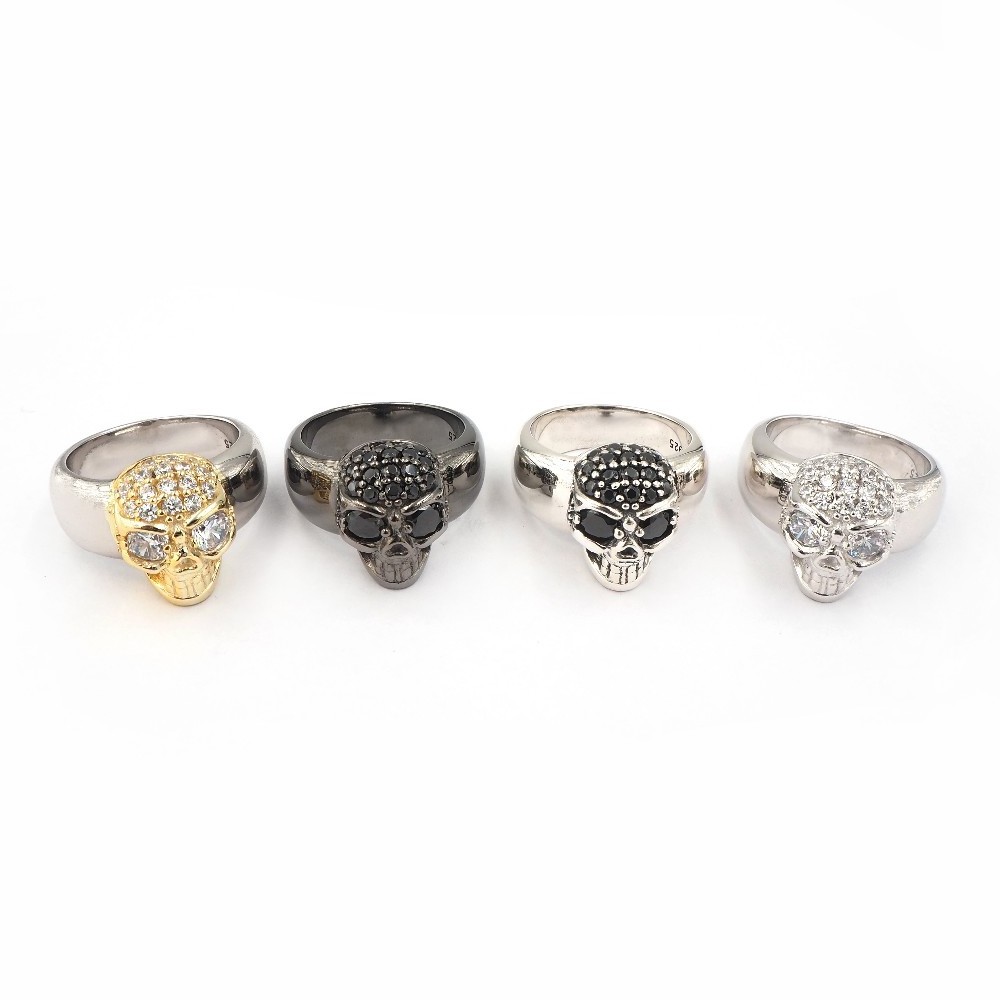 925 Sterling Silver Jewelry Cubic Zirconia Skull Ring CZ fashion party skull Oxidized Ring For Men rings jewelry women