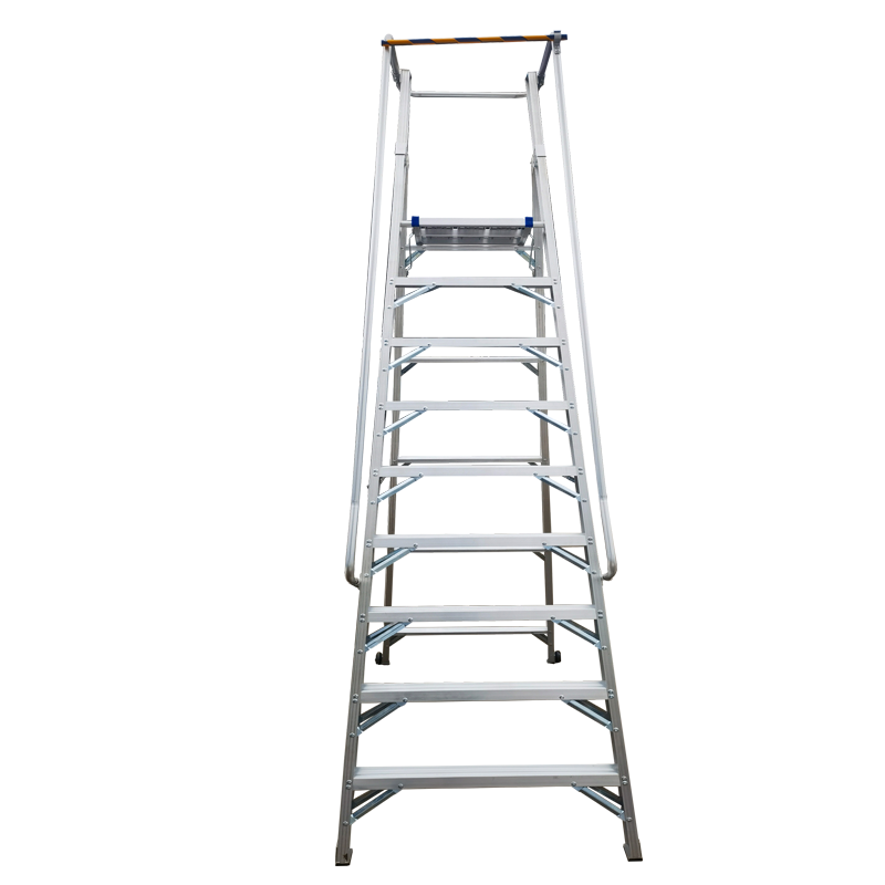 9 Steps Folding Aluminum Stair Work Platform Ladder Portable Stair Ladder