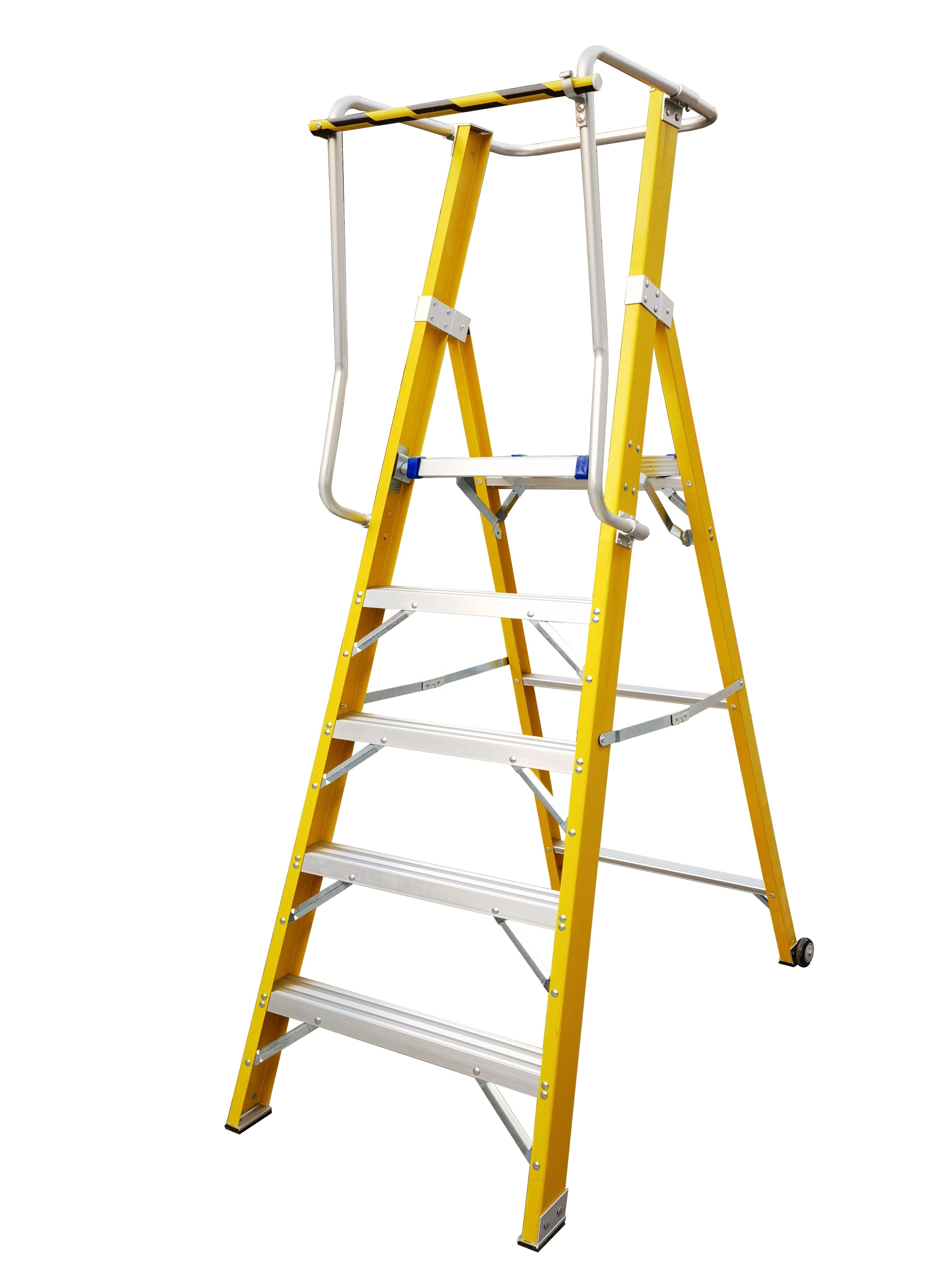 Industrial Mobile Portable Insulated Fiberglass Ladder Platform Step Ladder Stand With Handrail fiberglass extension ladder