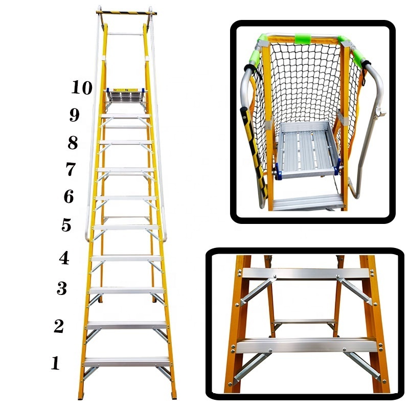 10 steps FRP Safety Ladder Safety Platform Ladder With Handrails 3-4-5-6-7-8steps platform ladder