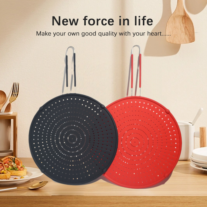 Multi use Cooking Splatter Shield Silicone Splatter Screen For Frying Pan With Handle Heavy Duty Splatter Guard Pot Strainer