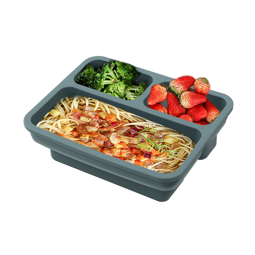 3 Compartment Division Freezer Oven Safe Leakproof Silicone Bento Lunch Box Kitchen Organizer Food Storage Containers Set