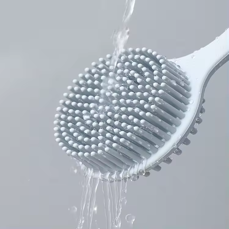 Soft Long Stick Handle Massage Exfoliating Scrubber Cleaning Double Sided Bath Body Brush Silicone Back Scrubber for Shower