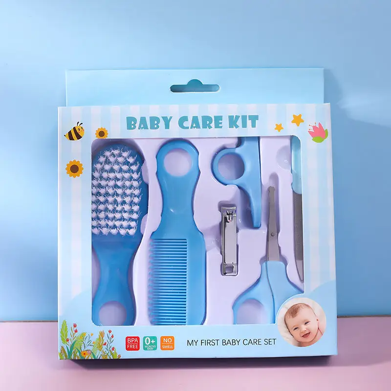 high quality  6 pcs baby care kit grooming newborn portable safety set with hair brush comb nail clippers for daily life