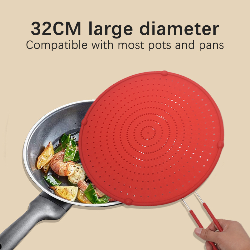 Multi use Cooking Splatter Shield Silicone Splatter Screen For Frying Pan With Handle Heavy Duty Splatter Guard Pot Strainer