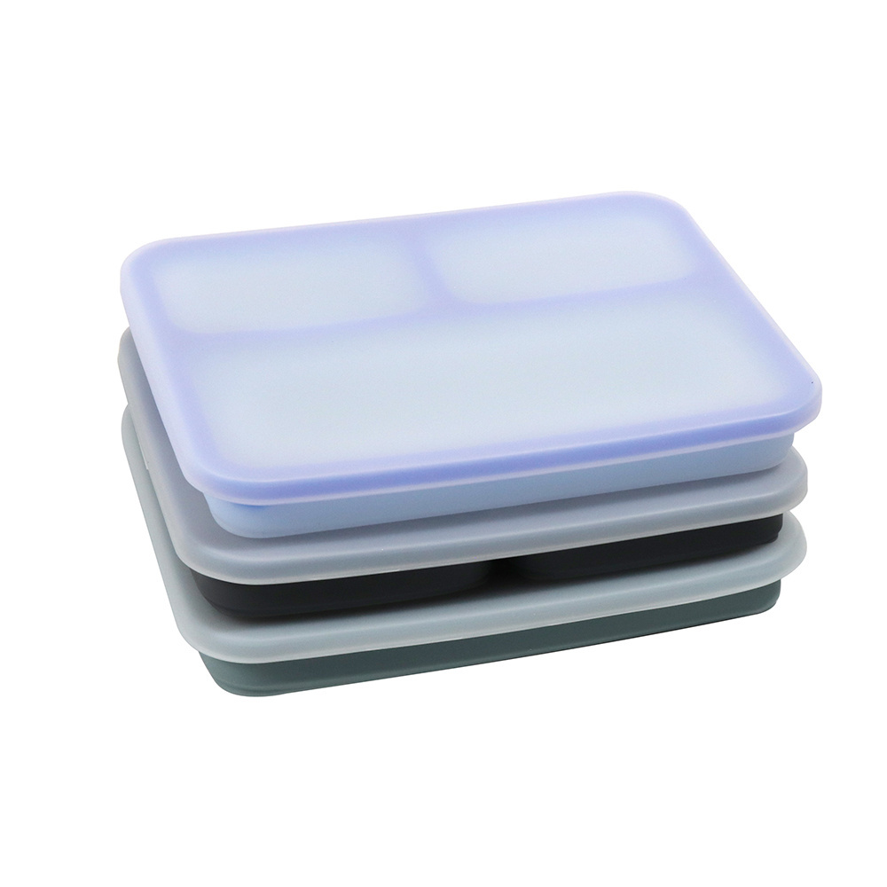 3 Compartment Division Freezer Oven Safe Leakproof Silicone Bento Lunch Box Kitchen Organizer Food Storage Containers Set