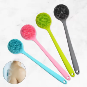 Soft Long Stick Handle Massage Exfoliating Scrubber Cleaning Double Sided Bath Body Brush Silicone Back Scrubber for Shower