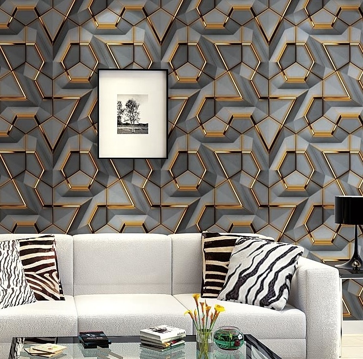 New Arrival Household PVC 3d Wallpaper Interior coating wall paper  geometric pattern  modern design home decor