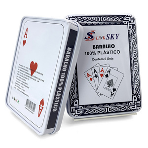 custom printing 2 deck 58*88mm standard jumbo index 100% plastic waterproof playing cards with tin box