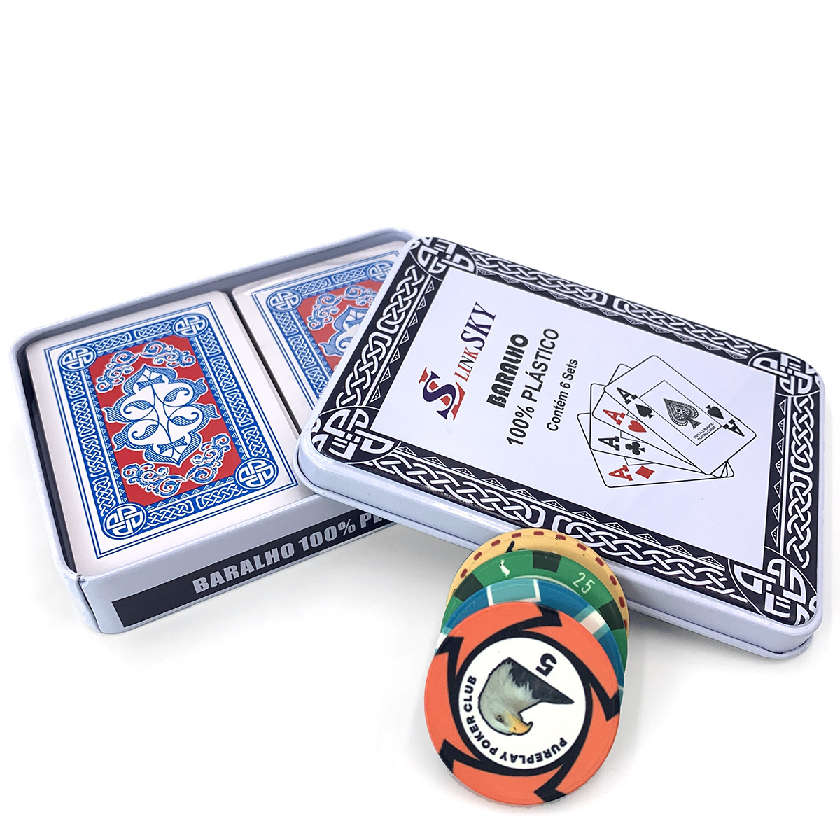 custom printing 2 deck 58*88mm standard jumbo index 100% plastic waterproof playing cards with tin box