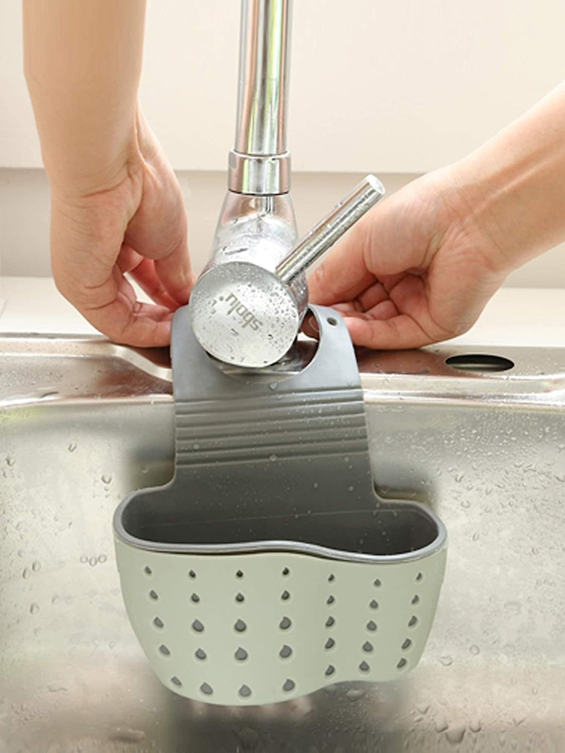 Double Decker Hanging Kitchen Sink Hanging Sponge Holder Organizer Faucet Sponge Basket Soap Holder Hanging with Drain Holes