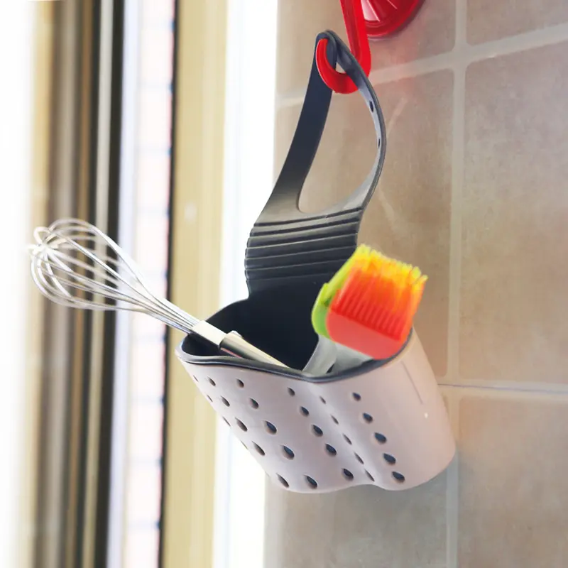 Double Decker Hanging Kitchen Sink Hanging Sponge Holder Organizer Faucet Sponge Basket Soap Holder Hanging with Drain Holes