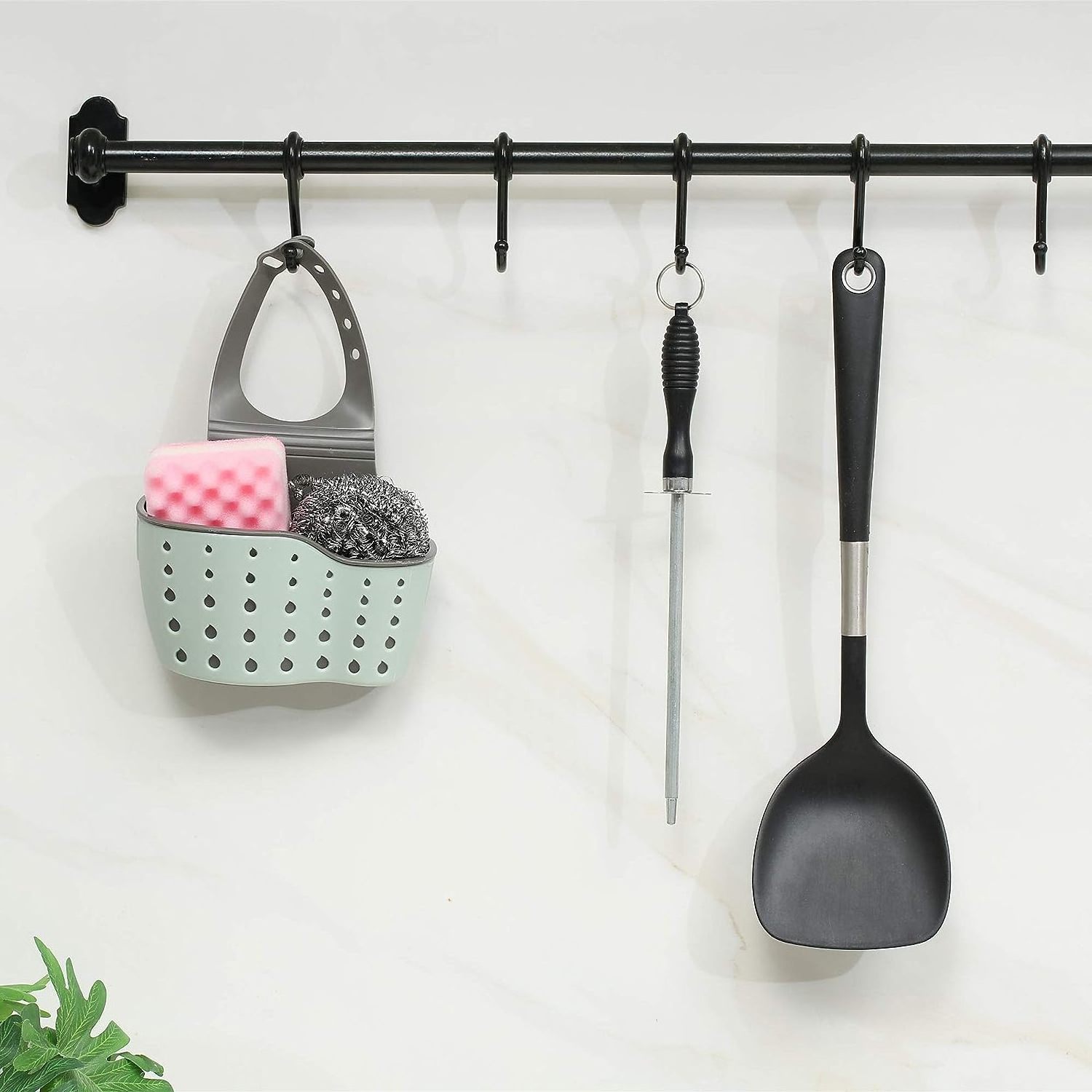 Double Decker Hanging Kitchen Sink Hanging Sponge Holder Organizer Faucet Sponge Basket Soap Holder Hanging with Drain Holes