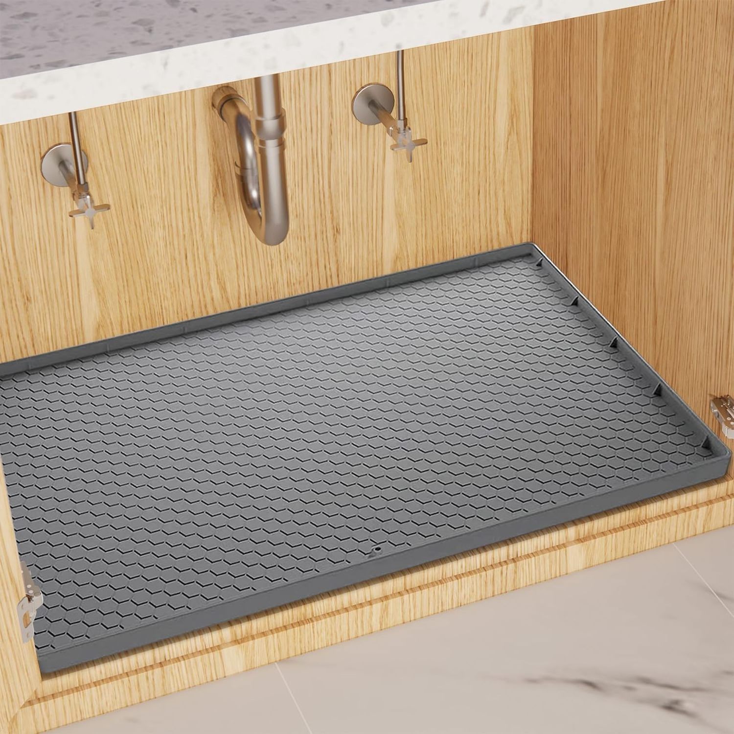 Custom 22 34 inch Waterproof Kitchen Sink Pad with Drain Hole Anti-slip Silicone Cabinet Protector Mat Under Sink Mat