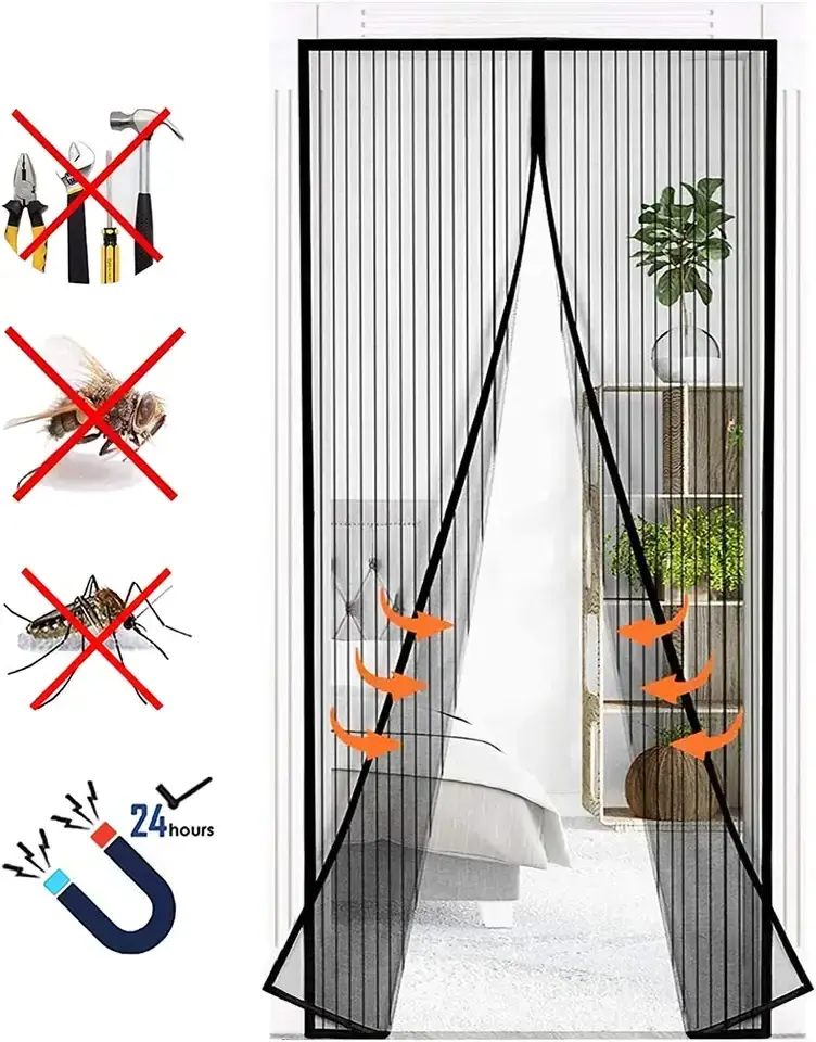 Magnetic soft polyester screen door anti mosquito insect screen curtain for door