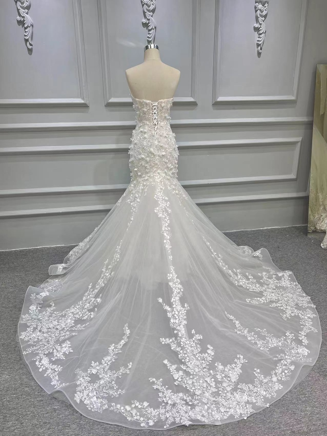 High Quality Bridal Maxi Dress Removable Lace Coverlet Bridal Wedding Dress Women Fashion Mermaid Plain Quantity