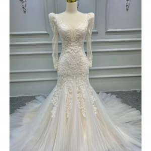 Luxury Mermaid African Modest Wedding Dresses 2023Beaded Embroidery Sexy White Vintage Lace  Bridal Gown