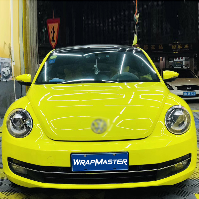 WRAPMASTER 1.52*18m Super Gloss Crystal Lemon Yellow Vehicle Vinyl Wrap Neon Yellow