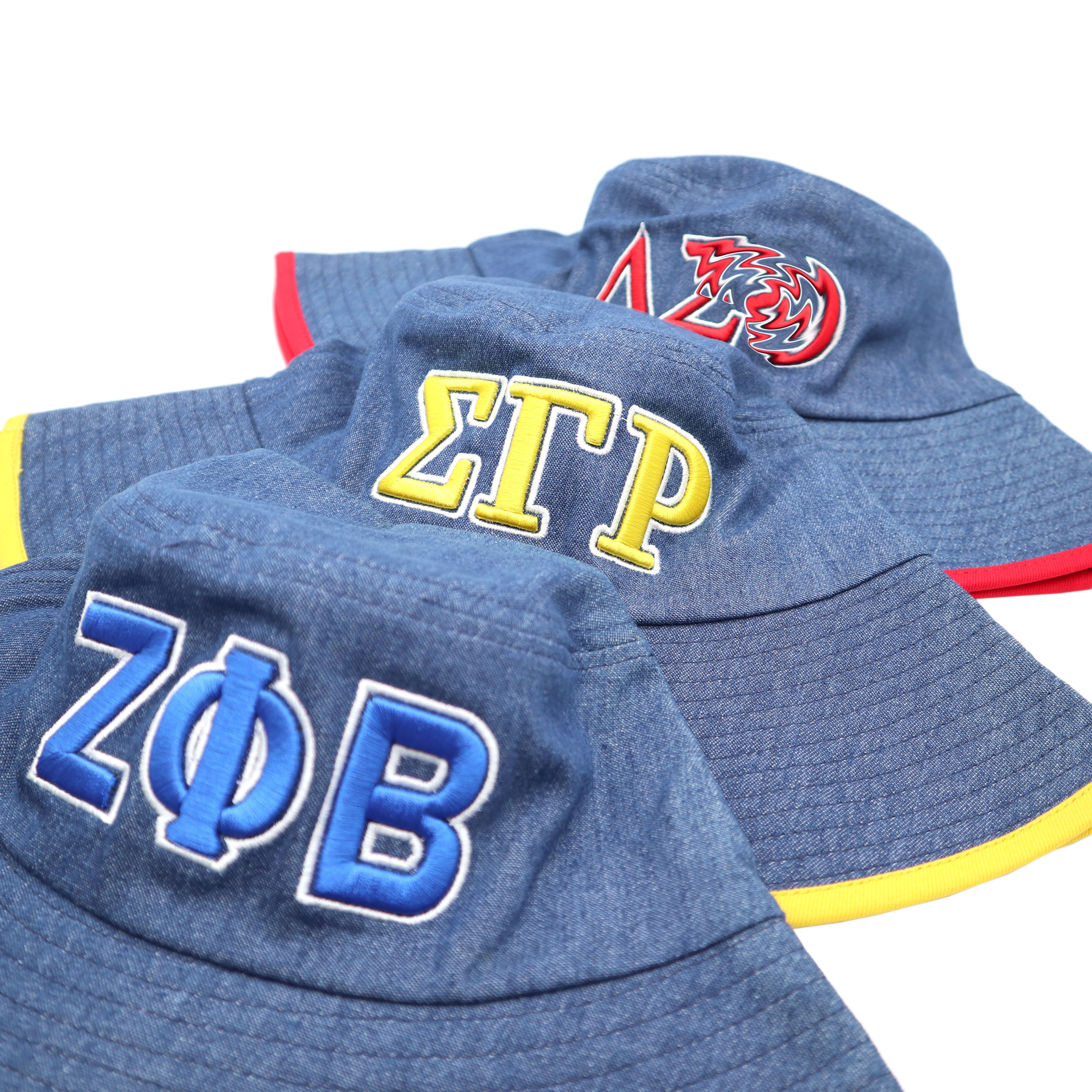 Original Manufacturer OEM Sorority Denim Bucket ZPB Greek Fisherman Hat Greek Bucket Hat with Custom Logo