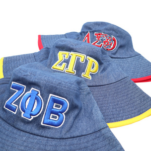 Original Manufacturer OEM Sorority Denim Bucket ZPB Greek Fisherman Hat Greek Bucket Hat with Custom Logo